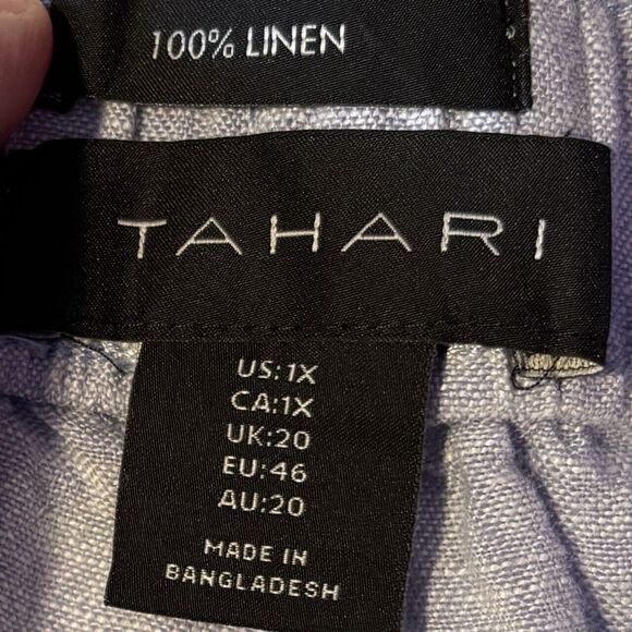 Tahari Blue 100% Linen Shorts Women's Size 1X Drawstring Pockets Breathable - Picture 3 of 6